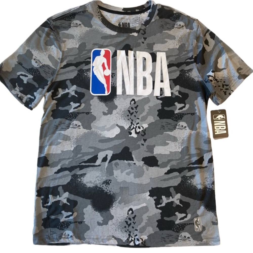 NBA men’s logo t-shirt black grey camo medium tee basketball shirt ZTMA141S NWT
